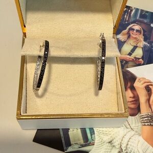 Freida rothman Black and Silver Hoop Earrings